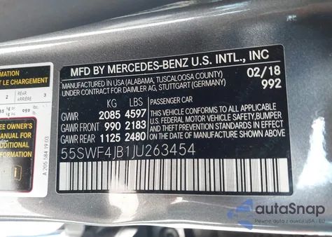 2018 Mercedes-Benz C 300 from USA, damaged, VIN 55SWF4JB1JU263454